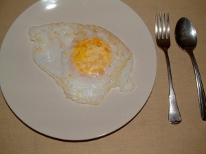 my father has a penchant for odd eggs-this is a goose egg i cooked for him.  (and yes, that is a full-size dinner plate.)